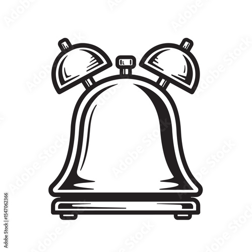 Classic alarm clock silhouette in vintage art style for time and wake up concepts