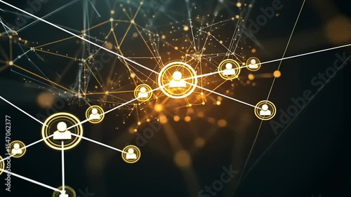 Abstract digital network connection with glowing nodes representing users and data flow