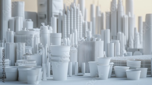 White Minimalistic Cityscape with Abstract Architectural Forms