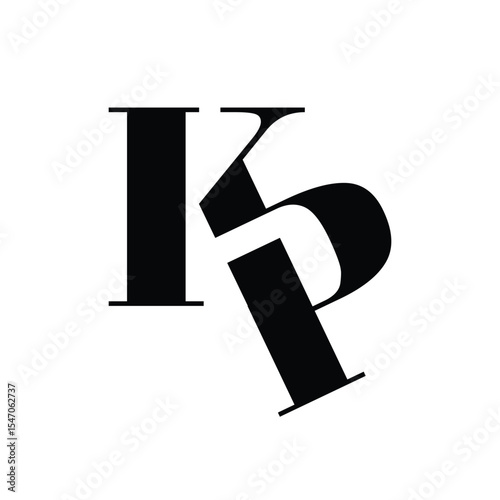 The image shows a flat monogram logo design of an initial letter KP in black color in classic serif font that looks clean and elegant on a white background