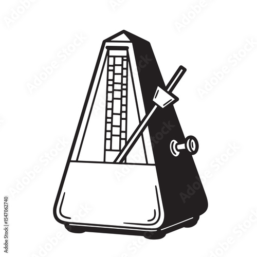 Classic vintage art silhouette illustration of a metronome for music and rhythm