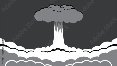 Nuclear Explosion A Monochromatic Illustration of a Mushroom Cloud, Depicting the Power and Devastation of Atomic Warfare.  High-Resolution Vector Graphic for Editorial Use.