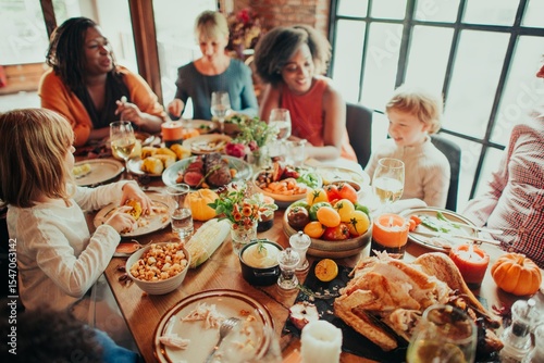 Fotografi Diverse group enjoying a festive meal