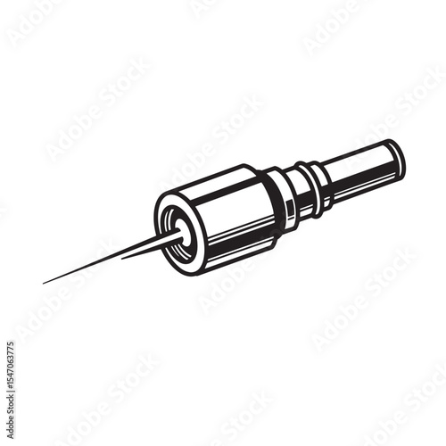 Detailed vintage art silhouette of a hypodermic syringe for medical injections and healthcare