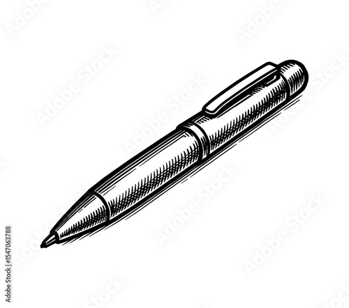 Black and White Pen in Engraving Style, Detailed Pen Illustration with Lines and Shading