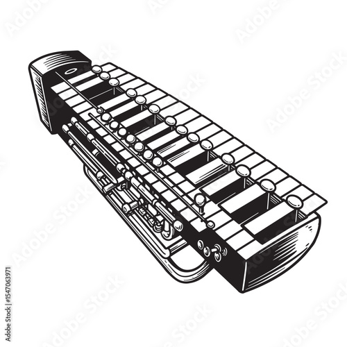Detailed vintage silhouette illustration of a musical instrument a xylophone with keys