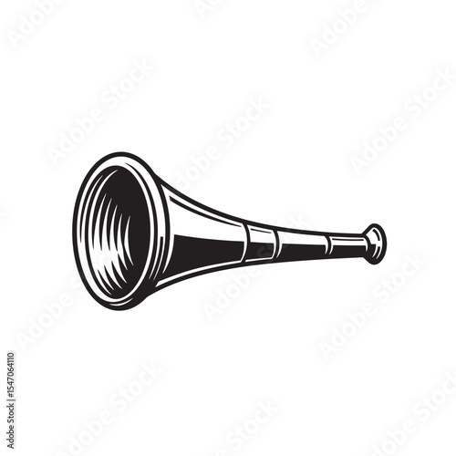 Elegant vintage black and white illustration of a classical trumpet instrument silhouette