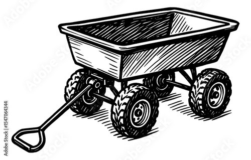 Vector Style Wagon with Heavy Duty Tires Black and White Hand Drawn Style