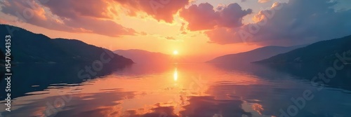 Serene sunrise over a tranquil lake reflecting the peaceful sky, symbolizing spiritual awakening and faith's quiet strength , spiritual awakening, lake, serenity