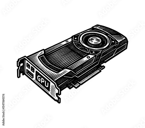 Detailed Engraved Illustration of a Modern High-End Graphics Processing Unit GPU