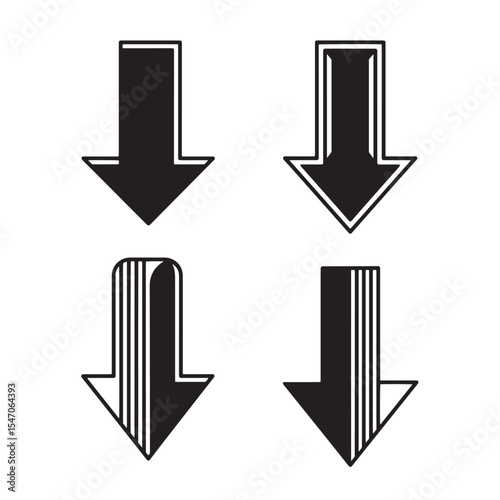 Four stylish black downward arrows in various vintage art silhouette designs