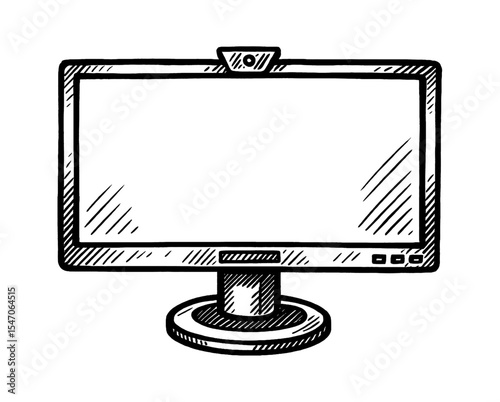 Illustration of a Computer Monitor Display with Doodle Style Vector in Black and White