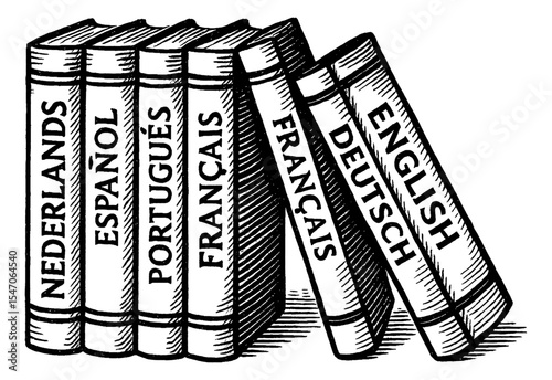 Stack of Language Books with Dutch Spanish Portuguese French German and English