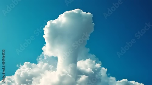 Majestic cumulus cloud formation towering against a clear blue sky, evoking serenity and wonder