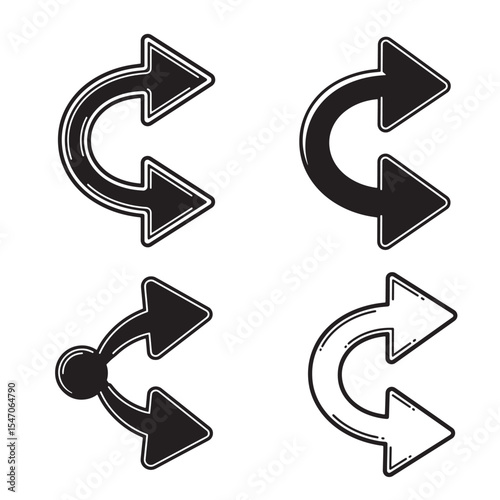 Set of four different vintage style arrows with curls and directional guidance symbols