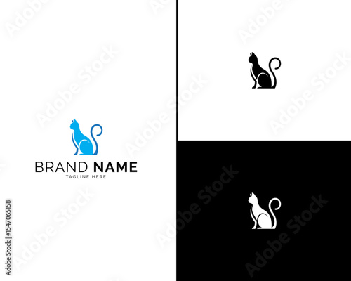 Modern Cat Logo Set in Blue and Black Variations. Elegant and Sleek Design for Professional Brand Identity and High-End Business Branding in Fashion, Pet, or Corporate Markets.

