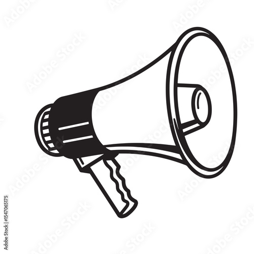 Simple hand drawn vintage art silhouette of a megaphone for communication or announcement