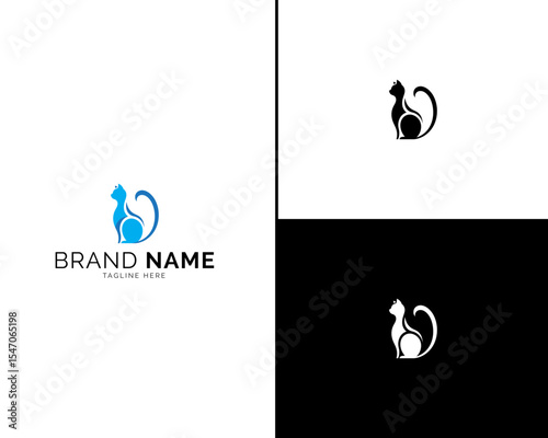 Premium Cat Logo Set Featuring Elegant Designs in Blue and Black Color Variants. Ideal for High-End Branding, Luxury Labels, Pet Brands, and Modern Logo Design Elements.

