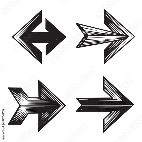 Vintage art silhouette arrows pointing in multiple directions representing choice and navigation