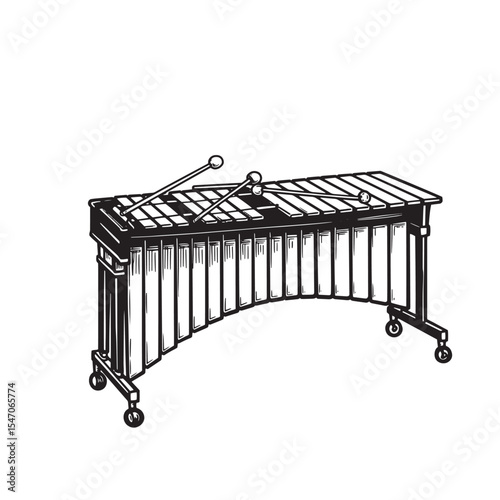Vintage art silhouette illustration of a detailed xylophone musical instrument ready to play