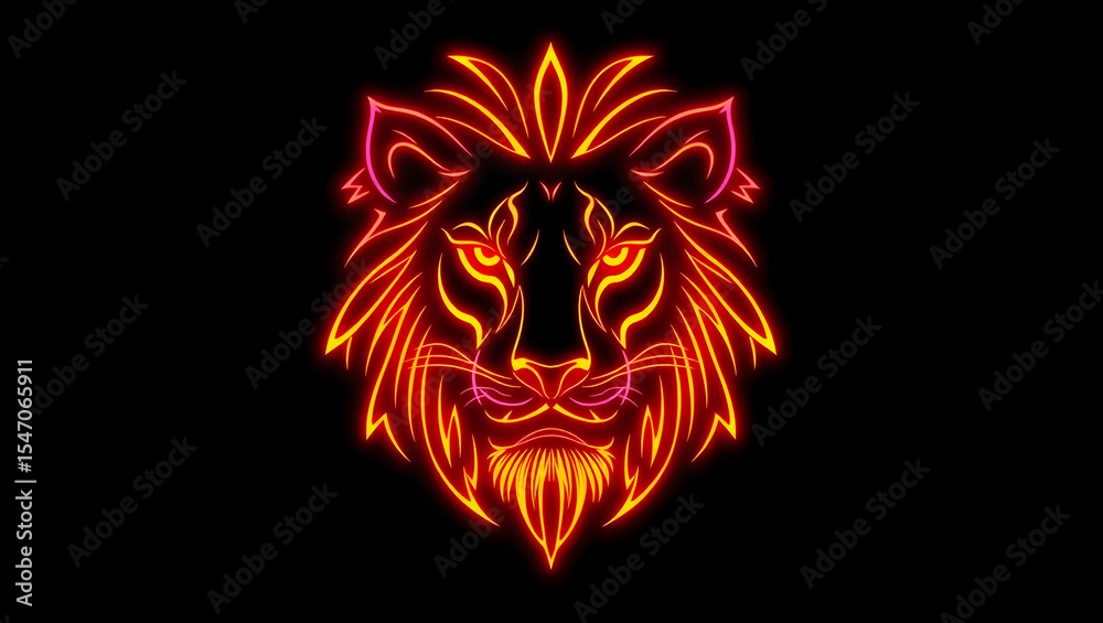 Fototapeta premium Minimalist Neon Lion Head