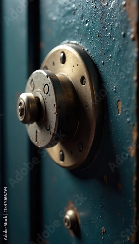 Close-up of a sturdy, high-security master lock on a metal safe door, emphasizing its robust construction and intricate details Perfect for security, protection, and safety concepts , tumbler, vault