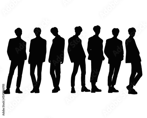 Silhouette of handsome men, male idol group, icon isolated on white background