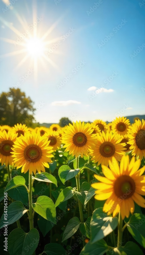 Fototapeta premium Radiant sunshine illuminates a field of vibrant sunflowers, symbolizing pure joy and the positive energy of nature A perfect representation of happiness and optimism , yellow, hope, serenity