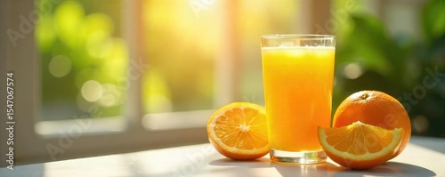 Refreshing glass of chilled orange juice, sunshine streaming through window, summer vibes Perfect for breakfast, brunch, or a hot day , refreshment, fruit juice, summer refreshment