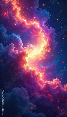 Serene energy flows through a vibrant, swirling nebula, depicting the cosmic power of meditative states , positive energy, energy flow