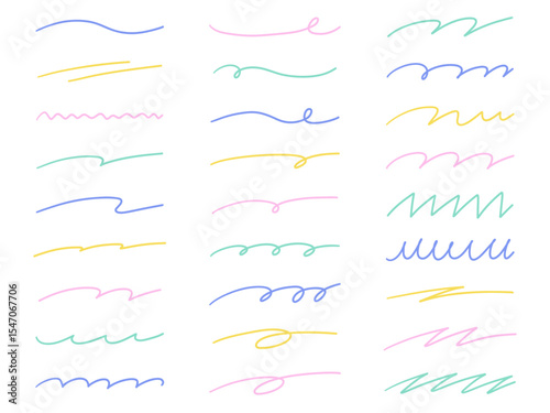 手書き風の線のベクターイラストセット。手描き、飾り、落書き、線画