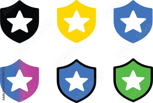 Security Shield Icon Set with Star Emblem