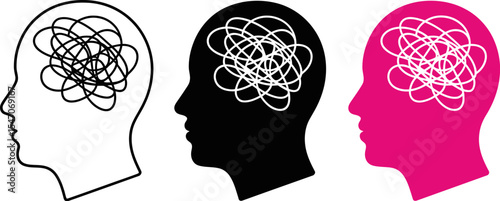 Understanding mental health concept illustration with tangled line in head silhouette design vector editable stock vector