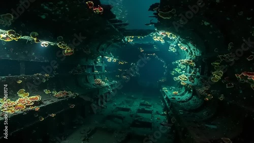 Wallpaper Mural Underwater exploration of a sunken shipwreck adorned with vibrant coral and marine life Torontodigital.ca