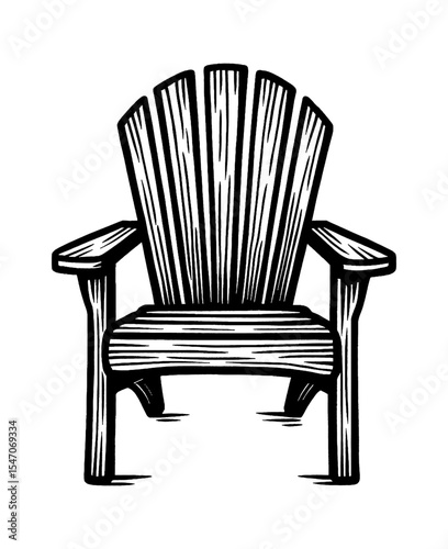 Isolated Adirondack Chair Illustration in Black and White Line Art Style
