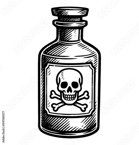 Vintage Poison Bottle with Skull and Crossbones Engraving Detailed Vector Artwork