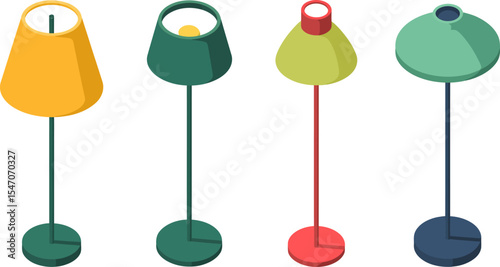 Isometric floor lamps collection vector illustration for home decor and interior design elements editable stock vector