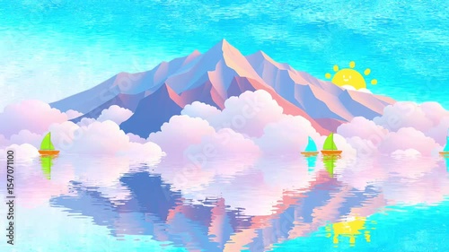 Cloud Mountain Sailboats: Dreamlike Animation for Calming Visuals, Fantasy Scenes & Whimsical Backgrounds (Loopable)