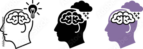 Mental health brain idea creative thinking cloud mind health psychology wellness positive negative head editable stock vector