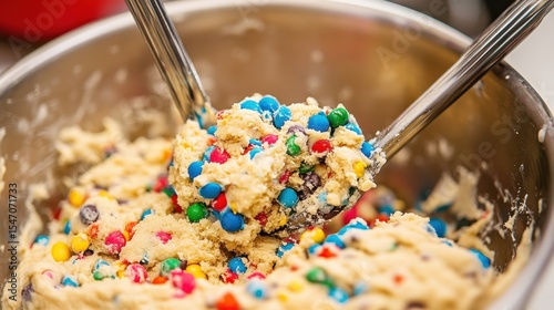 Colorful Cookie Dough with Chocolate Chips and Rainbow Candies