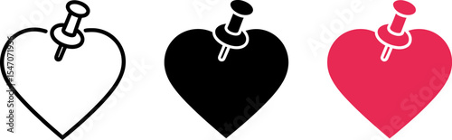Heart with pin vector illustration for love concept or valentine's day design elements set isolated editable stock vector