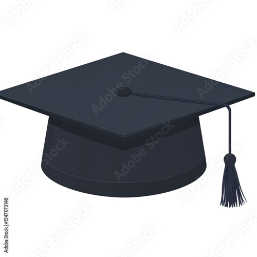  Classic Black Graduation Cap with Tassel, Isolated on Transparent Background.