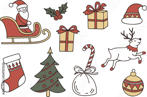 Beautiful Merry Christmas Drawing with Festive Elements and Holiday Theme. Hand Drawn Merry Christmas Illustration Featuring Tree Ornaments and Gifts. Artistic Merry Christmas Drawing Design