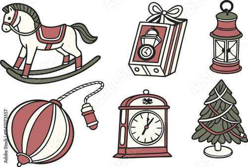 Beautiful Merry Christmas Drawing with Festive Elements and Holiday Theme. Hand Drawn Merry Christmas Illustration Featuring Tree Ornaments and Gifts. Artistic Merry Christmas Drawing Design
