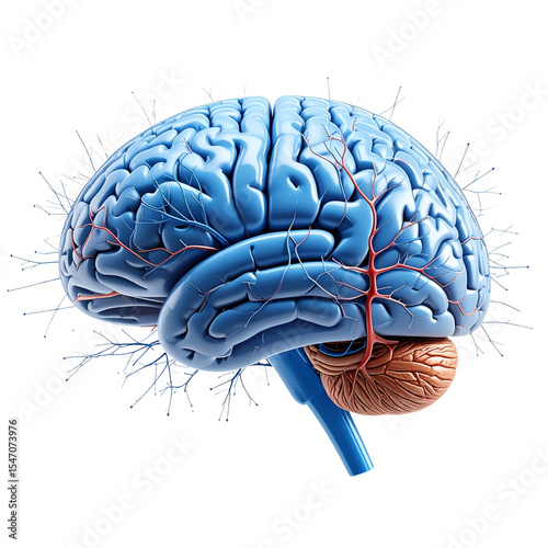  Detailed Human Brain with Glowing Neural Connections, High-Tech Concept.