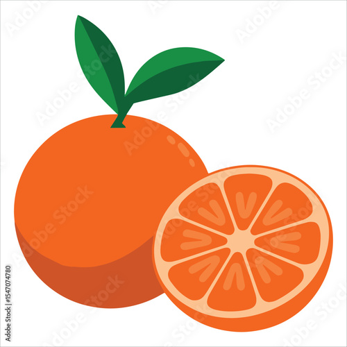 Whole and halved tangerine vector. Citrus fruit illustration isolated.