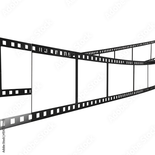  Realistic long 35mm filmstrip with evenly spaced empty frames, high detail, transparent background, visible sprocket holes along the edges, slightly curved for a dynamic cinematic feel