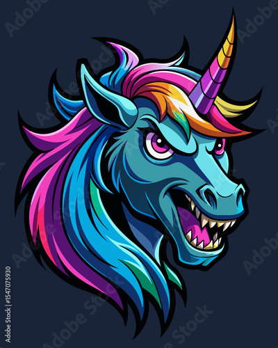 Wallpaper Mural angry unicon realistic  design and bold line black  , white background ,full  color Torontodigital.ca