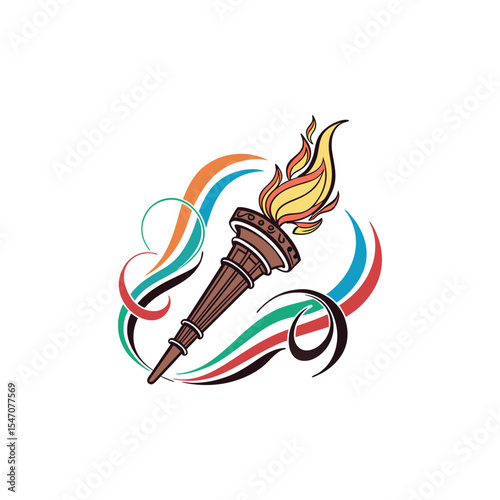 A stylized illustration of a torch with an upward-reaching flame