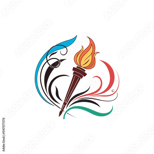 A stylized illustration of a torch with an upward-reaching flame